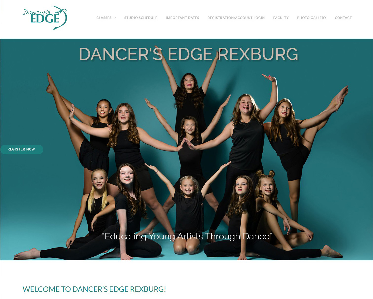 screenshot of Dancers Edge Rexburg home page