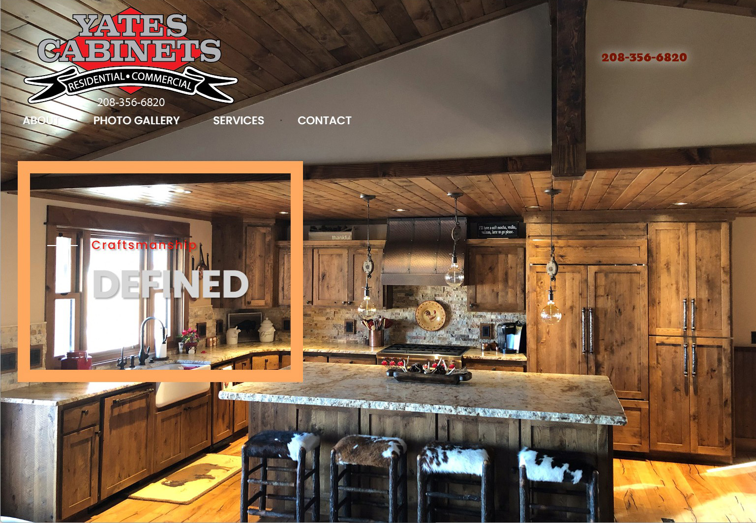 screenshot of the Yates Cabinets home page